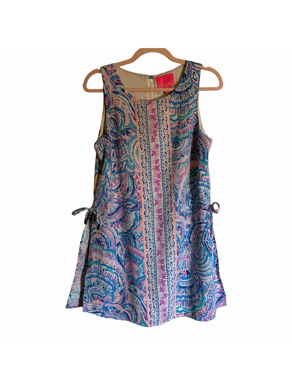 Lilly Pulitzer Multicolor Abstract Shift Dress Sleeveless Round Neck Zip 8